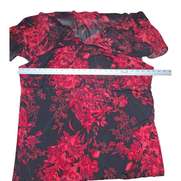 Connected Apparel 24W Red Floral Sheath Dress Cocktail Wedding Guest Date Night - Picture 4 of 7